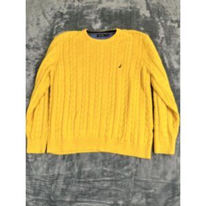 Nautica Yellow Cable Knit Crewneck Sweater XXL Cotton Textured Classic Pullover